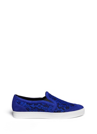 Main View - Click To Enlarge - PEDDER RED - 'Daly' plonge mesh floral suede slip-ons