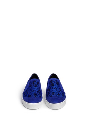 Figure View - Click To Enlarge - PEDDER RED - 'Daly' plonge mesh floral suede slip-ons