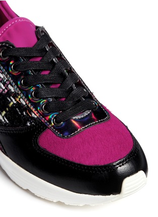 Detail View - Click To Enlarge - PEDDER RED - 'Louie' 'holographic leather tweed combo sneakers