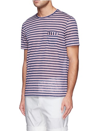 Front View - Click To Enlarge - CANALI - Colourblock stripe cotton-linen jersey T-shirt