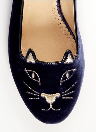 Detail View - Click To Enlarge - CHARLOTTE OLYMPIA - 'Kitty' velvet flats
