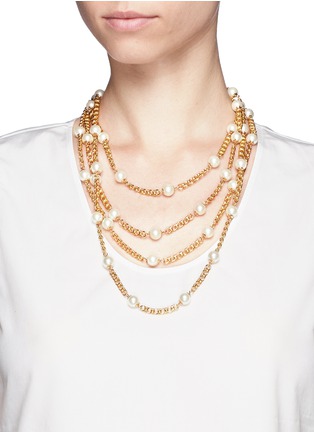 Figure View - Click To Enlarge - KENNETH JAY LANE - Pearl and chain multi tier necklace