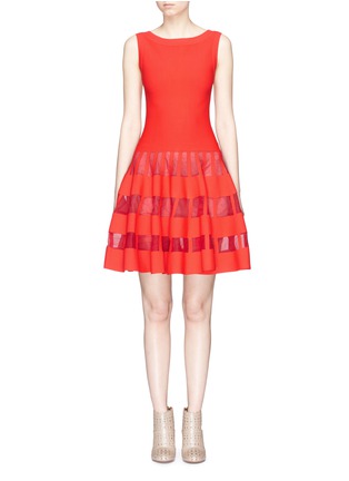 Main View - Click To Enlarge - ALAÏA - 'Clair Obscur' mesh stripe sleeveless knit flared dress