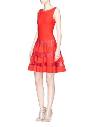 Figure View - Click To Enlarge - ALAÏA - 'Clair Obscur' mesh stripe sleeveless knit flared dress