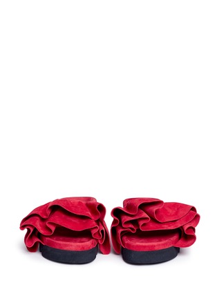 Front View - Click To Enlarge - JOSHUA SANDERS - Tiered ruffle band suede slides