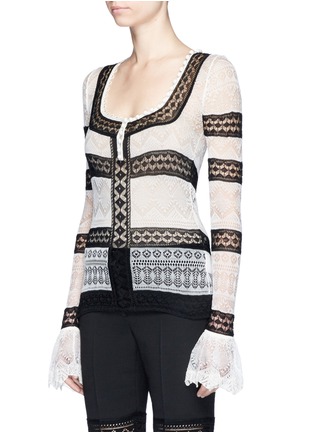 Front View - Click To Enlarge - ALEXANDER MCQUEEN - Flared cuff colourblock silk lace top