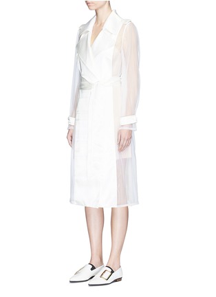 Front View - Click To Enlarge - LANVIN - Organza sleeve belted satin trench coat