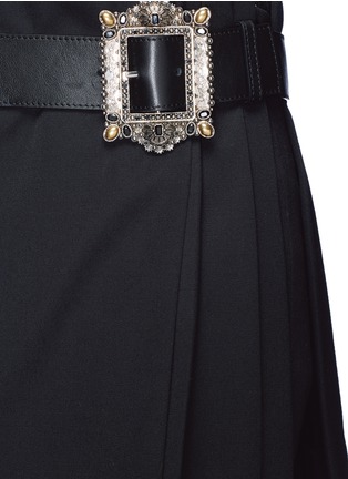 Detail View - Click To Enlarge - ALEXANDER MCQUEEN - Jewelled buckle leather belt virgin wool skirt
