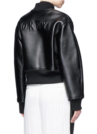 Back View - Click To Enlarge - DKNY - Debossed logo lambskin leather cropped bomber jacket
