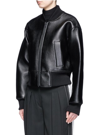 Front View - Click To Enlarge - DKNY - Debossed logo lambskin leather cropped bomber jacket