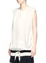 Detail View - Click To Enlarge - DKNY - Reversible tie waist pleated satin tunic top