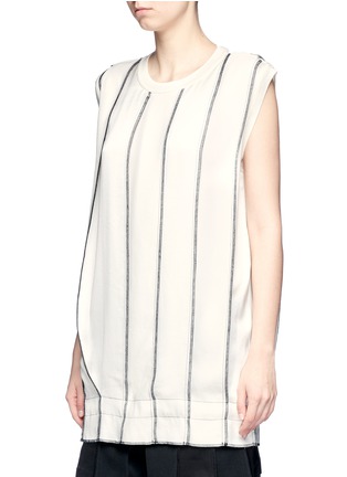 Front View - Click To Enlarge - DKNY - Reversible tie waist pleated satin tunic top