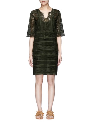 Main View - Click To Enlarge - FIGUE - 'Marlin' tassel tie geometric eyelet lace dress