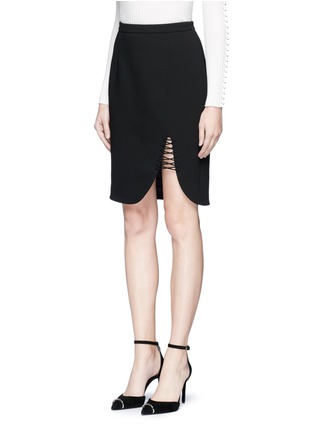 Front View - Click To Enlarge - ALEXANDER WANG - Lace-up split pencil skirt