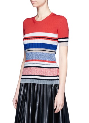 Front View - Click To Enlarge - MRZ - Mesh insert contrast stripe knit top