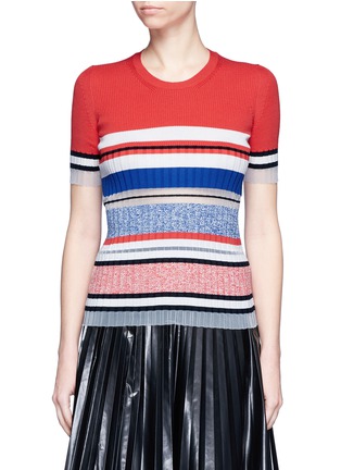 Main View - Click To Enlarge - MRZ - Mesh insert contrast stripe knit top