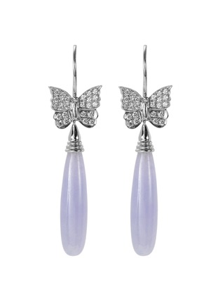 Main View - Click To Enlarge - SAMUEL KUNG - Diamond jade 18k white gold butterfly drop earrings