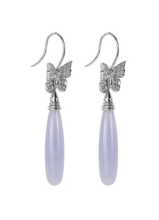 Figure View - Click To Enlarge - SAMUEL KUNG - Diamond jade 18k white gold butterfly drop earrings