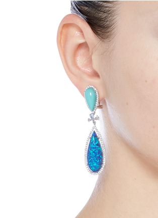 Figure View - Click To Enlarge - ANABELA CHAN - 'Papillion' diamond detachable opal 18k white gold drop earrings