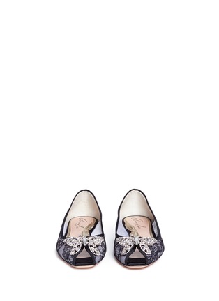 Front View - Click To Enlarge - ARUNA SETH - 'Liana' crystal butterfly chantilly lace peep toe flats