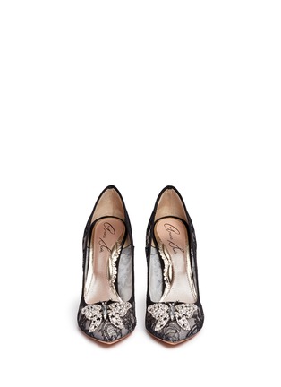 Front View - Click To Enlarge - ARUNA SETH - 'Farfalla' crystal pavé butterfly chantilly lace pumps