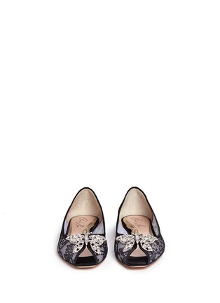 Front View - Click To Enlarge - ARUNA SETH - 'Liana' crystal butterfly floral lace flats