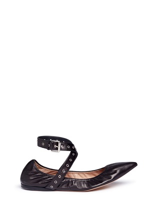 Main View - Click To Enlarge - VALENTINO GARAVANI - 'Love Latch' cross ankle strap leather skimmer flats