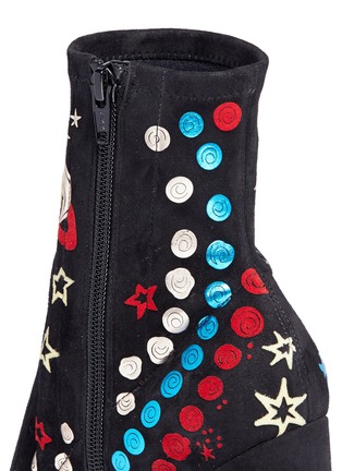 Detail View - Click To Enlarge - VALENTINO GARAVANI - 'Astro Couture' galaxy foil print embroidered suede boots