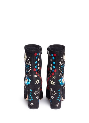 Back View - Click To Enlarge - VALENTINO GARAVANI - 'Astro Couture' galaxy foil print embroidered suede boots