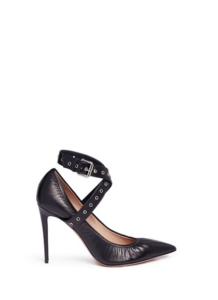 Main View - Click To Enlarge - VALENTINO GARAVANI - 'Love Latch' cross ankle strap leather pumps