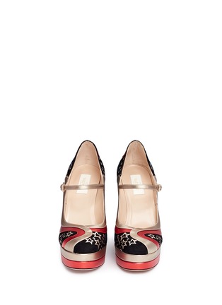 Front View - Click To Enlarge - VALENTINO GARAVANI - Galaxy star embroidered suede Mary Jane pumps