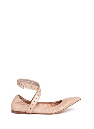 Main View - Click To Enlarge - VALENTINO GARAVANI - 'Love Latch' cross ankle strap leather skimmer flats