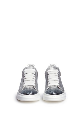 Front View - Click To Enlarge - ALEXANDER MCQUEEN - Chunky outsole coarse glitter metallic leather sneakers