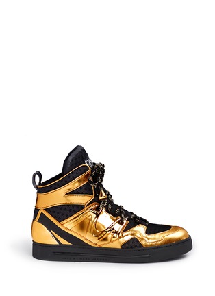 Main View - Click To Enlarge - MARC BY MARC JACOBS SHOES - 'Ninja' metallic leather mesh high top sneakers