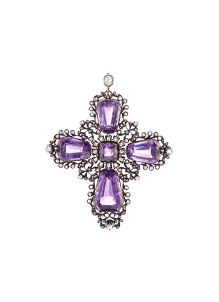 Main View - Click To Enlarge - LC COLLECTION JEWELLERY - Diamond amethyst fretwork cross pendant