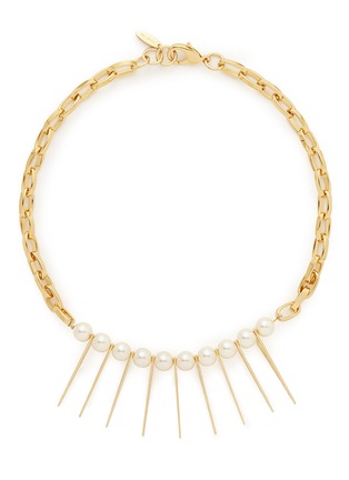 Main View - Click To Enlarge - JOOMI LIM - 'Vertigo' geometric metal fretwork pearl necklace