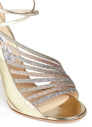 Detail View - Click To Enlarge - JIMMY CHOO - 'Fabris' glitter lamé trim mirror leather sandals