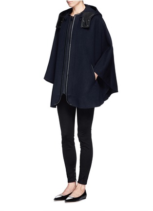 Front View - Click To Enlarge - VINCE - Leather trim felt wool cape
