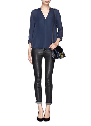 Figure View - Click To Enlarge - VINCE - Mesh insert silk blouse