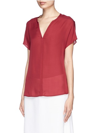 Front View - Click To Enlarge - VINCE - Split neck silk georgette blouse