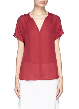 Main View - Click To Enlarge - VINCE - Split neck silk georgette blouse