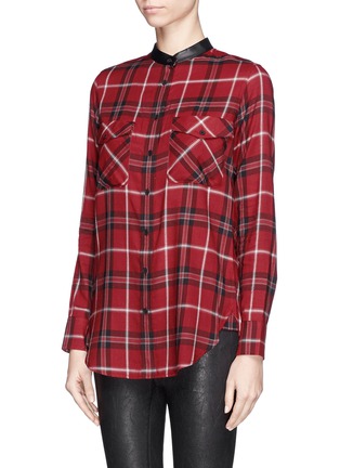Front View - Click To Enlarge - VINCE - Leather trim plaid shirt