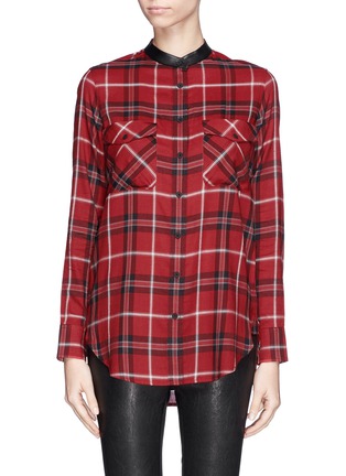 Main View - Click To Enlarge - VINCE - Leather trim plaid shirt