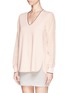 Front View - Click To Enlarge - VINCE - V-neck contrast rib top