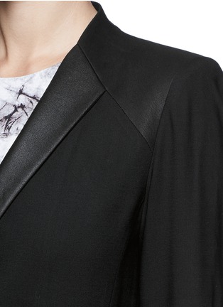 Detail View - Click To Enlarge - HELMUT LANG - Combed leather trim double breasted wool blazer