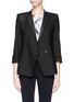 Main View - Click To Enlarge - HELMUT LANG - Combed leather trim double breasted wool blazer