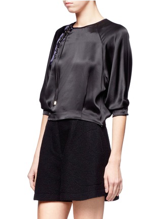 Front View - Click To Enlarge - MO&CO. EDITION 10 - Lace-up detail silk blouse