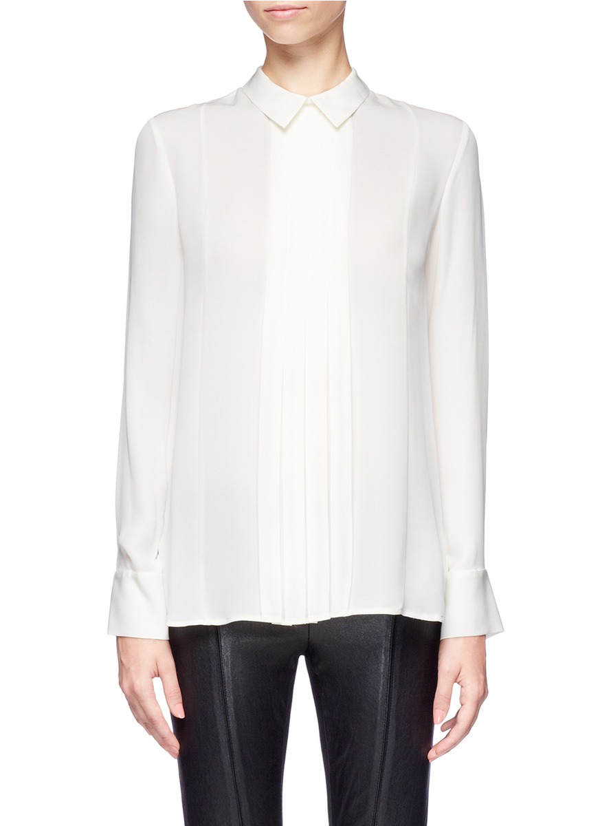 THEORY - Forta pleated-front silk blouse - on SALE | White Blouses Tops ...