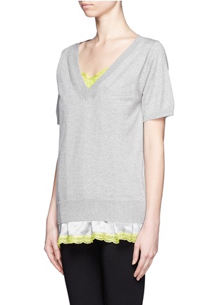 Front View - Click To Enlarge - SACAI LUCK - Lace underlay knit top