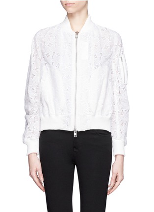 Main View - Click To Enlarge - SACAI LUCK - Flare back floral lace varsity jacket